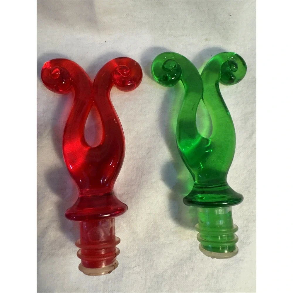 Set of 4 Vintage Acrylic Lucite Swirl Whimsical Bottle‎ Wine Liquor Stoppers
